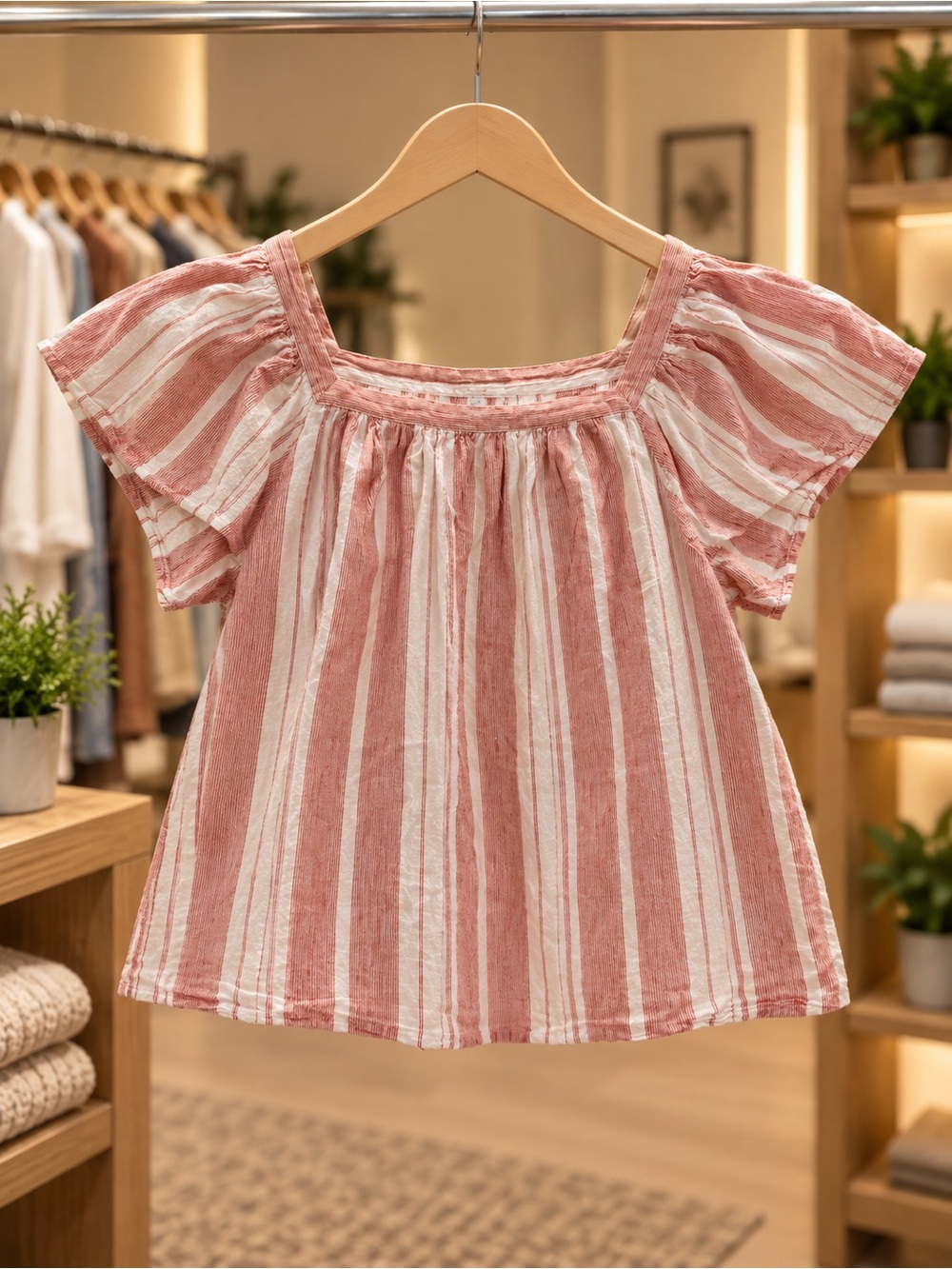 Banana Republic Pink and White Striped Peasant Blouse